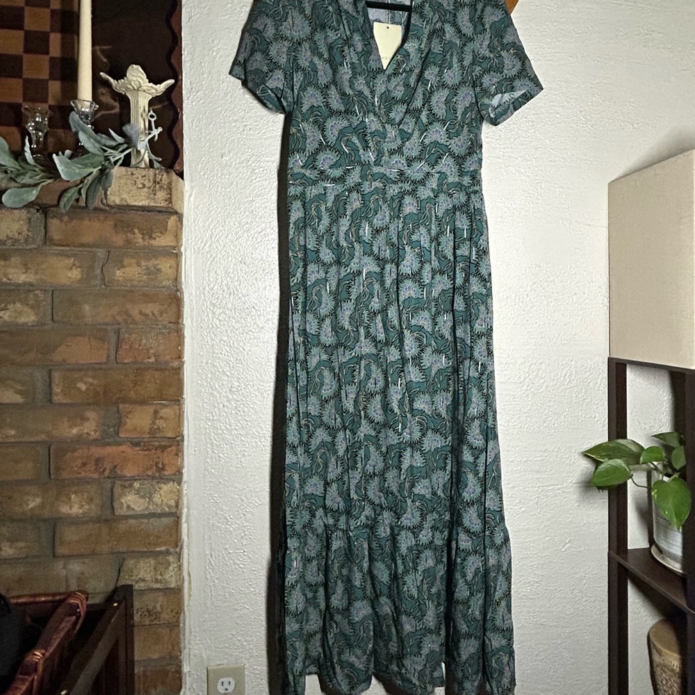Anthropologie See U Soon Seafoam Green Printed Short-Sleeve Maxi Dress